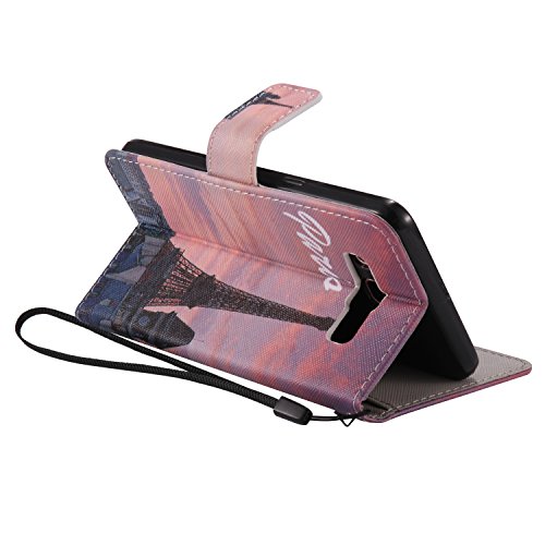 Feeltech Samsung Galaxy J510/J5 2016 Hülle PU-Leder und Brieftasche Bunte Muster Fall mit Magnetverschluss, Hybrid-Kickstand mit Stand-Funktion, schlagen Sie schützende weiche TPU Stoßstangenabdeckung und Kreditkartenhalter für Samsung Galaxy J510/J5 2016 Handgelenk Bügel-Buch-Art-Geldbeutel-Tasche mit 2 In 1 Berühren Sie Stift – Turm - 4