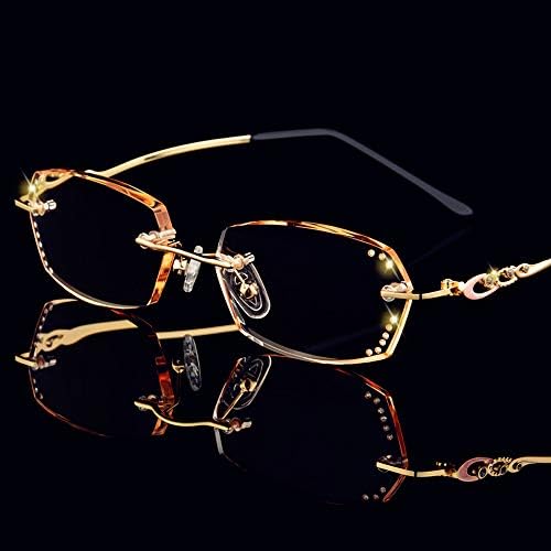 Reading Glasses 2pack-1 Glasses Chain+1 Blue Light Blocking Glasses +1 Spring Hinges Rectangular Plastic Frame Glasses Gift Choice Unisex Gold +2.5