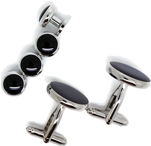 Dickie Bows Onyx Black Cufflinks &amp; Shirt Studs Set in Presentation Box (4 Studs)