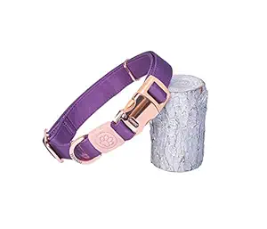Pets Empire Dog Collar Padded, Suitable for 25 kg Dog Adjustable Neck 32-48cm , Width 2.0cm, Size :Medium Quick Release Elegant Series Gold Dog Collar (Purple + Rose Gold Buckle)