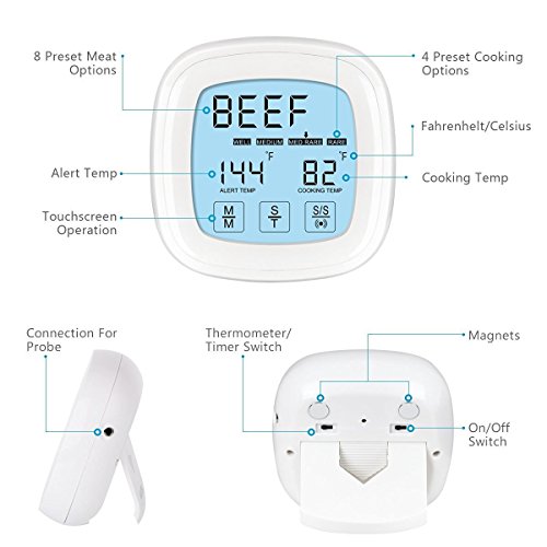 Itian Digital-Thermometer, Küchen-Timer, Instant-lesen-Fleisch-Thermometer, mit Ofen Probe-Touchscreen-Küche Thermometer, Ideal für In-Ofen brät, Küche Kochen und Grill - 3