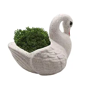 India Meets India Swan Shape Ceramic Handmade Planter Flower Vase (7x10-inch, White)