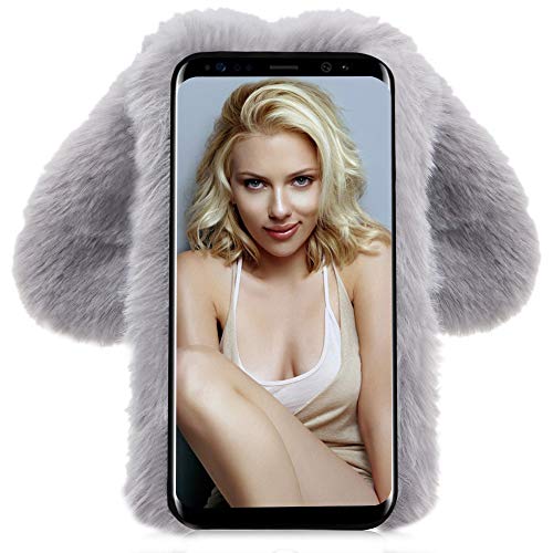 Custodia Peluche Per Moto S30 PRO - Cover Morbida A Forma Di Coniglio Bianco E Grigio Con Orecchie E Diamantini, Protezione Antiurto