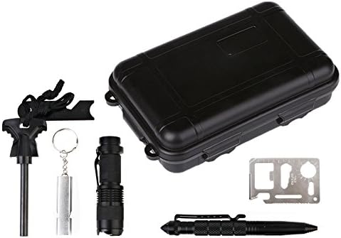10 in 1 Professional Survival Kit - Outdoor Travel Hike Field Camp Emergency First Aid Tools Flashlight Compass Scraper Cutter Whistle Tactical Pen Multi-function Card Portable Key Lights Case