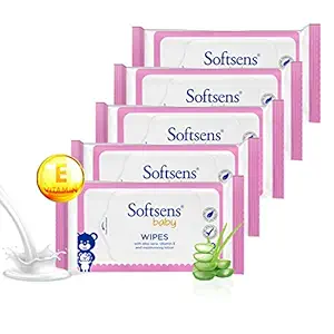 Softsens Baby Skin Care Wipes with Aloe Vera & Moisturising Lotion, 20 Pcs x 5 Pack