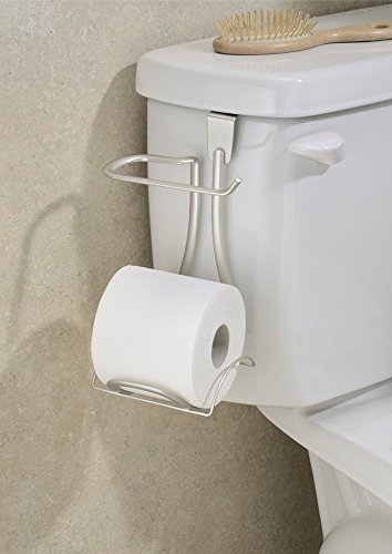 mDesign Toilettenpapierhalter ohne Bohren – Klorollenhalter fürs Badezimmer – Farbe: Satiniert – Papierrollenhalter zum Hängen über den Spülkasten - 3