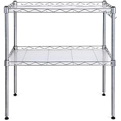 HOMFA Etagère Pour Micro-Ondes et Four Hauteur Réglable Etagère de Cuisine en Acier Inoxydable Rangement Sous Evier 2 Niveaux avec 4 Crochets