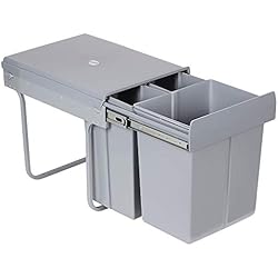 Lentia Poubelle de cuisine coulissante Meuble de recyclage - 49 x 35 x 43,5 cm - 40 L, gris, 20L+10L+10L