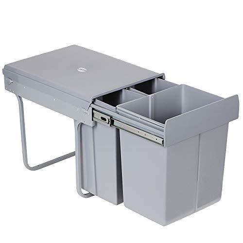 Lentia Poubelle de cuisine coulissante Meuble de recyclage - 49 x 35 x 43,5 cm - 40 L, gris, 20L+10L+10L