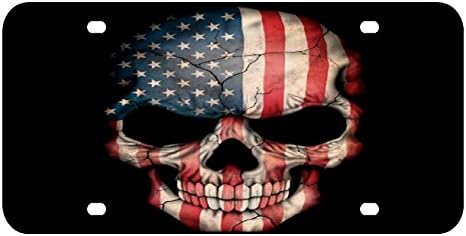 L18 AMERICAN FLAG SKULL License Plate Front Custom Novelty Tag Vanity Frame Holder Wrap Wraps