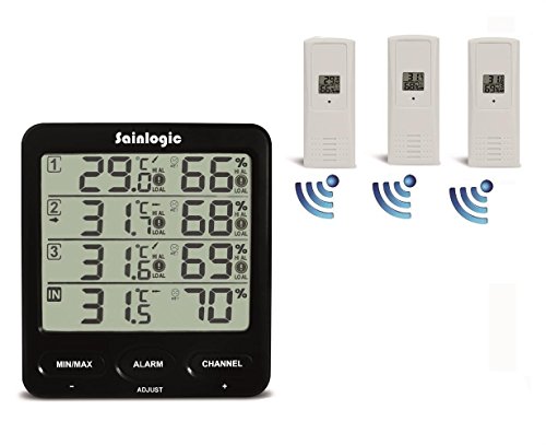 Sainlogic(R) Funk Wetterstation, Thermometer Hygrometer Digital Wetterstationen mit 3 Innen/Außen 8-Kanal Außensensor Luftfeuchte LCD Display Min/max (11*12*2.5cm)
