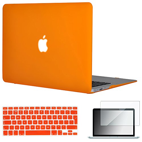 Topideal Schutzhülle, 3 in 1 Gummierte Matte, Seidenmatten, Satins, keramische Elemente, Schutzhülle für MacBook Air 33,8 cm (Modell: A1369 und A1466) + Tastatur-Cover + Displayschutzfolie orange EU/UK Keyboard Version