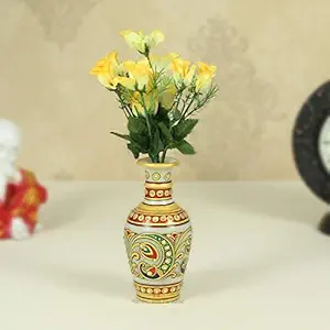 Handicrafts Paradise Flower Vase in Marble Peacock Painted in Meena 6 Inch