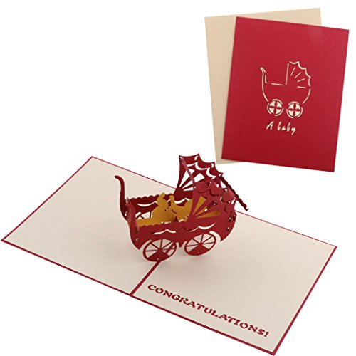 MagiDeal 3D Pop Up A Baby Carriage Greeting Cards Birthday Wishes & Baby Shower Gift