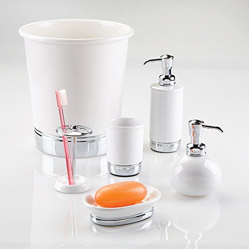 InterDesign York Zahnbürstenhalter Ständer für das Badezimmer aus Keramik – Weiß/Chrom - 4