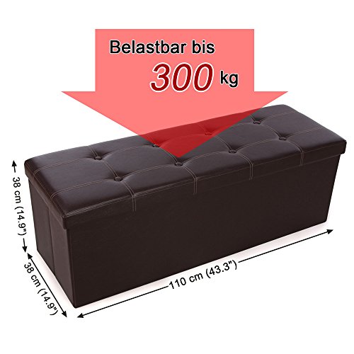 Songmics Sitzhocker Sitzbank mit Stauraum faltbar 3-Sitzer belastbar bis 300 kg kunstleder braun 110 x 38 x 38 cm LSF703 - 4