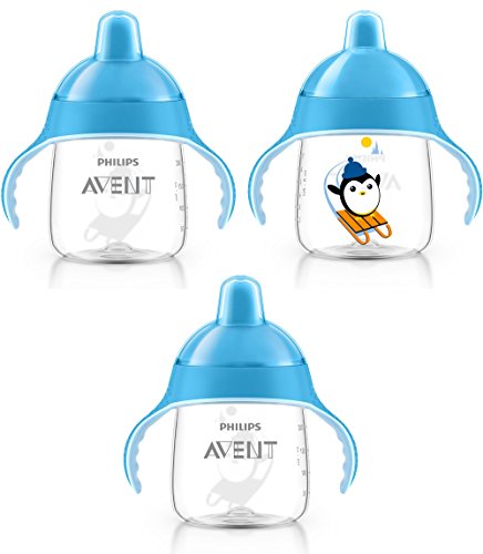 3 PACK Avent 260ml Blue Premium Spout Baby Toddler Cup 9oz 12 Months +