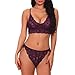 Produktbild MOIKA Damen Bodywear Set, New Mode Frauen Dessous Spitze Blumen Push-Up Top BH Hosen Unterwäsche Set Nachtwäsche(EU40/2XL, Lila)