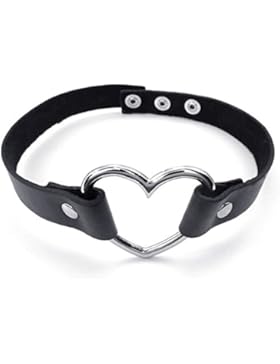 KONOV Schmuck Damen-Kette, Leder Legierung 36-40cm Verstellbaren Größen Herz Rock Punk Choker Halsband Halskette...