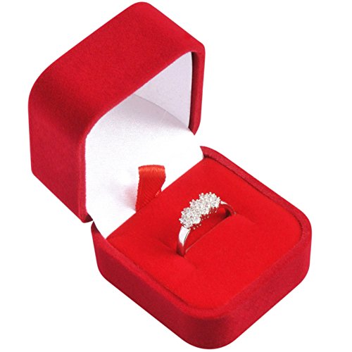 EYS Samt Schmucketui für Ring 45 x 50 x 35 mm rot weiß Schachtel Ringetui Schatulle Box Geschenk-Verpackung EYSBOX - 2