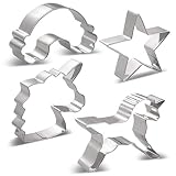 KENIAO Einhorn Keksausstecher Set Plätzchen Ausstechformen - 6 Stück - Einhornkopf Groß/Mittel/Klein, Einhorn, Regenbogen & Star - Edelstahl