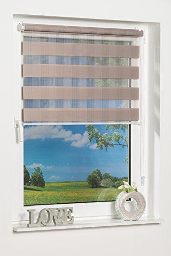 K-home Klemmfix Doppelrollo Rota ohne Bohren Design Streifen Taupe, 50 x 130 (B x L) - 3