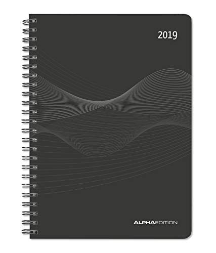 Wochenplaner PP-Einband schwarz 2019 - Kalender-Ringbuch A5 / Cheftimer A5 - Ringbindung - 1 Woche 2 Seiten - 128 Seiten