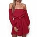 Produktbild Btruely Kleid Damen Elegant Mädchen Trägerlos Partykleid Lose Cocktailkleid Langarm Abenkleid Vintage Minikleid Hohe Taille Kleid Böhmen Kleid (S, Rot)