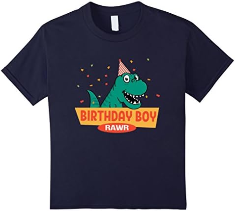 Kids Birthday Boy T-Shirt Dinosaur Raptor T-Rex Boys Shirt 4 Navy