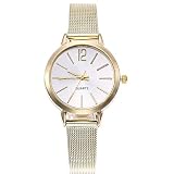 Damen Uhr Edelstahl Armband,Kimdera Armbanduhr Mesh-Metallband Silber Quarz Mode Damenuhr Ultra-flach dünn Ultra Thin Dial (Gold)