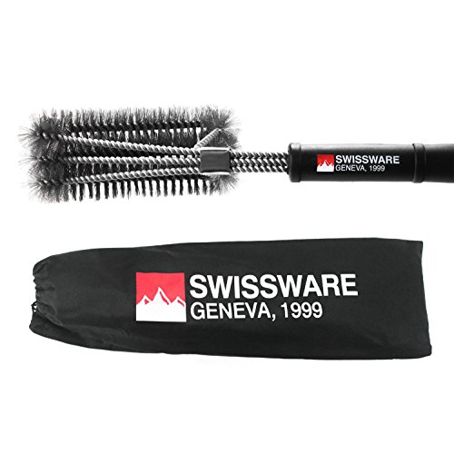 GRILLBÜRSTE von SWISSWARE GENEVA | 100% Edelstahl + Stoffbeutel + Metallhaken | DAS ORIGINAL - 2