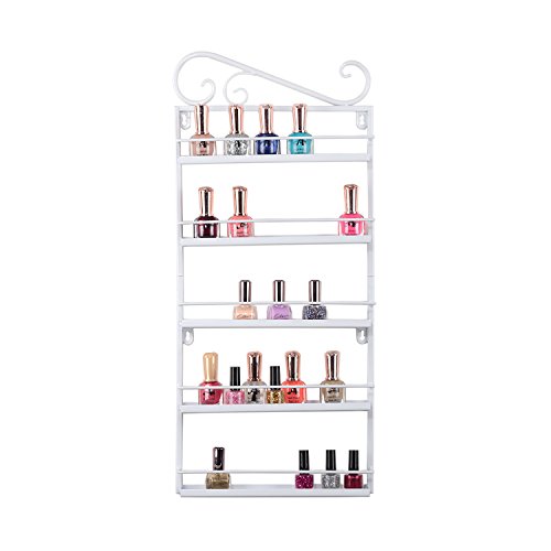Nagellack Display, Tenine Nagellack Aufbewahrung, an der Wand befestigtes Öl-wesentlicher / Nagellack Zahnstange, 5 Reihen Nagellack Regal Anzeigen Halter (Weiß) - 4