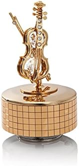 Matashi24K Gold Plated Wind Up Music Box with Crystal Studded Violin and Bow Figurine