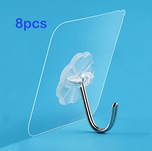 hapileap Traceless Klebehaken (Max: 22 LB) – Die leistungsstarke Nail frei No Scratch transparent Heavy Duty 2 Wandhaken für Badezimmer, Küche, Wand- und Deckenleuchte, wiederverwendbar, waschbar, wasserdicht und ölabweisend (8 Stück) - 5