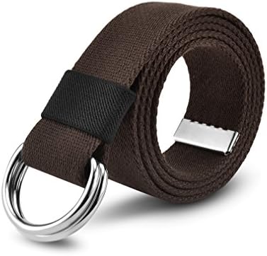 VEASTI Fashion Fabric Unisex Double Loop Buckle Casual Long Weave Canvas Belt (120cm coffee)
