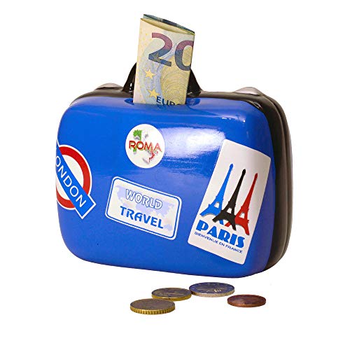 Preisvergleich Produktbild trendaffe Reisekoffer Spardose in blau - Sparbüchse Sparschwein Städtereisen