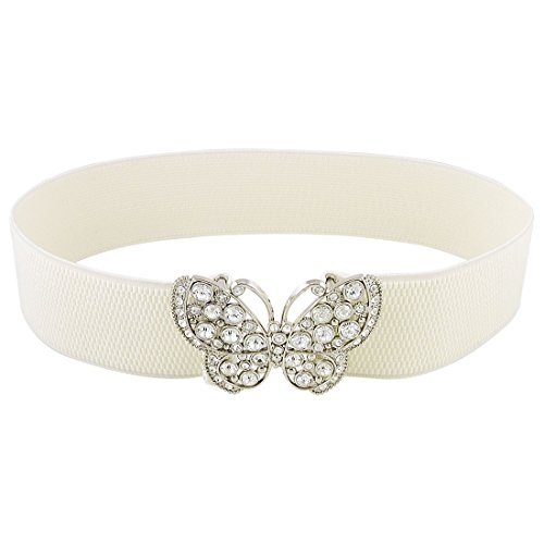 Preisvergleich Produktbild TOOGOO (R) Frauen Strass Schmetterling Haken Elastischer Guertel - Weiss