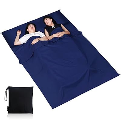 4UMOR Drap de Sac de Couchage 2 Personnes 100% Polyester Doublure Duvet Portable Anti-sale 220 x 150 cm pour Auberges Hôtel Voyage Camping - Bleu Marine