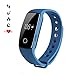 Produktbild HR Fitness Tracker, qimaoo Herzfrequenz und Activity Tracker, Bluetooth, 4.0 Touch Smart Schrittzähler Armband Uhr mit Schritt Monitor/CALL Alert/Sleep Tracker/Kalorienzähler/Benachrichtigungen für iPhone IOS Android Handy Smartphones, blau