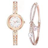 Luckhome Damen Uhren Analog Quarz Licht Luxus Mädchen Temperament Uhr Armband Set Kettenuhr Geburtstagsgeschenk Uhrenarmband Mit Box(D)