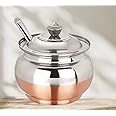S Cart Copper Coated Base Stainless Steel Ghee Pot with Spoon, Copper Base Oil Jar, Oil Pot, Ghee Serving Jar/Container, Ghee Storage jar with spoon (250ml Pack of 1)