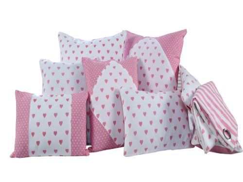 Homescapes Kindervorhang Mädchen Kinderzimmer Ösenvorhang Dekoschal Hearts 2er Set pink weiß 117 x 137 cm (Breite x Länge je Vorhang) 100% reine Baumwolle - 5