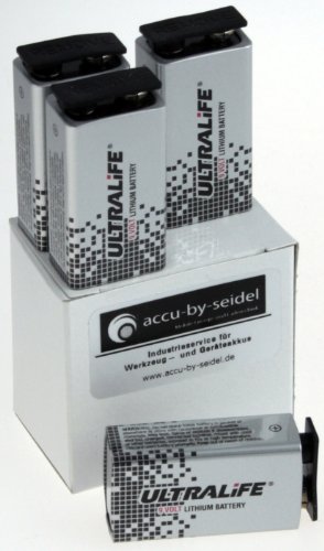4x Lithium Batterie - 9 Volt - E Block von Ultralife U9VL, U9VL-J Empfohlen für Rauchmelder, Metalldetektor u. Messgeräte mit hohen Standzeiten inkl. Gratis HDMI Kabel.