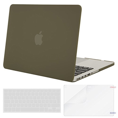 MOSISO Plastik Hartschale Schutzhülle Snap Case mit Klar Tastatur Schutz Abdeckung mit Screen Protector für Macbook Pro 13 Zoll mit Retina Display NO CD-ROM Drive (A1502 / A1425), Capulet Olive