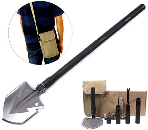REDKINDER Army Multifunction Folding Shovel Easy to Carry Ultrahigh Strength Stainless Steel Camping Mountain Climbing Trekking Travel a Field Survival Essential Life saving Tools (Black)