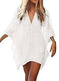 Material: gemischt Baumwolle ERGEOB Damen Baumwolle und Spitzenbluse Strand Bikini Badeanzug Strand Kittel weiß