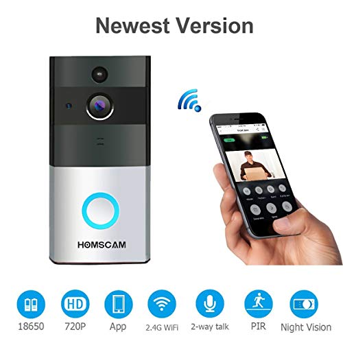 HOMSCAM Campanello video videocitofono wifi wireless videocamera abilitato 720P Wi-Fi Campanello Fili con sensore di movimento audio bidirezionale e visione notturna