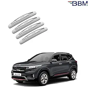 BBM Compact Stylish Plastic Chrome Finish Universal Car Door Guard for Kia Seltos 2019 2020 2021 (Pack of 4) (White)