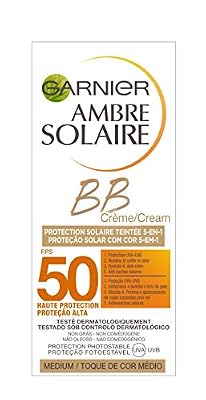Garnier Ambre Solaire BB Crème Protection Solaire 5-en-1 Visage et Decolleté Medium FPS50 50 ml