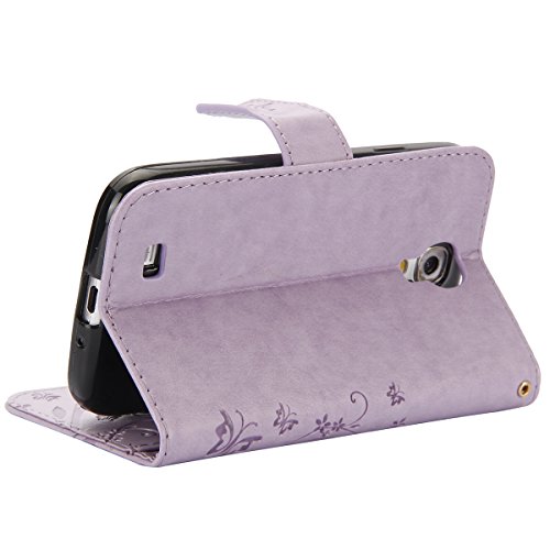 Galaxy S4 Hülle,Samsung Galaxy S4 Case,Samsung Galaxy S4 i9500 PU Leder Wallet Brieftasche Schutzhülle,Ukayfe Drucken Schmetterling Blumen Muster PU Leder Flip Case im Bookstyle Folio Wallet Cover Ledertasche Schutzhülle Case Tasche mit Standfunktion und Karte Halter Lederhülle für Samsung Galaxy S4 – Hell Lila - 6